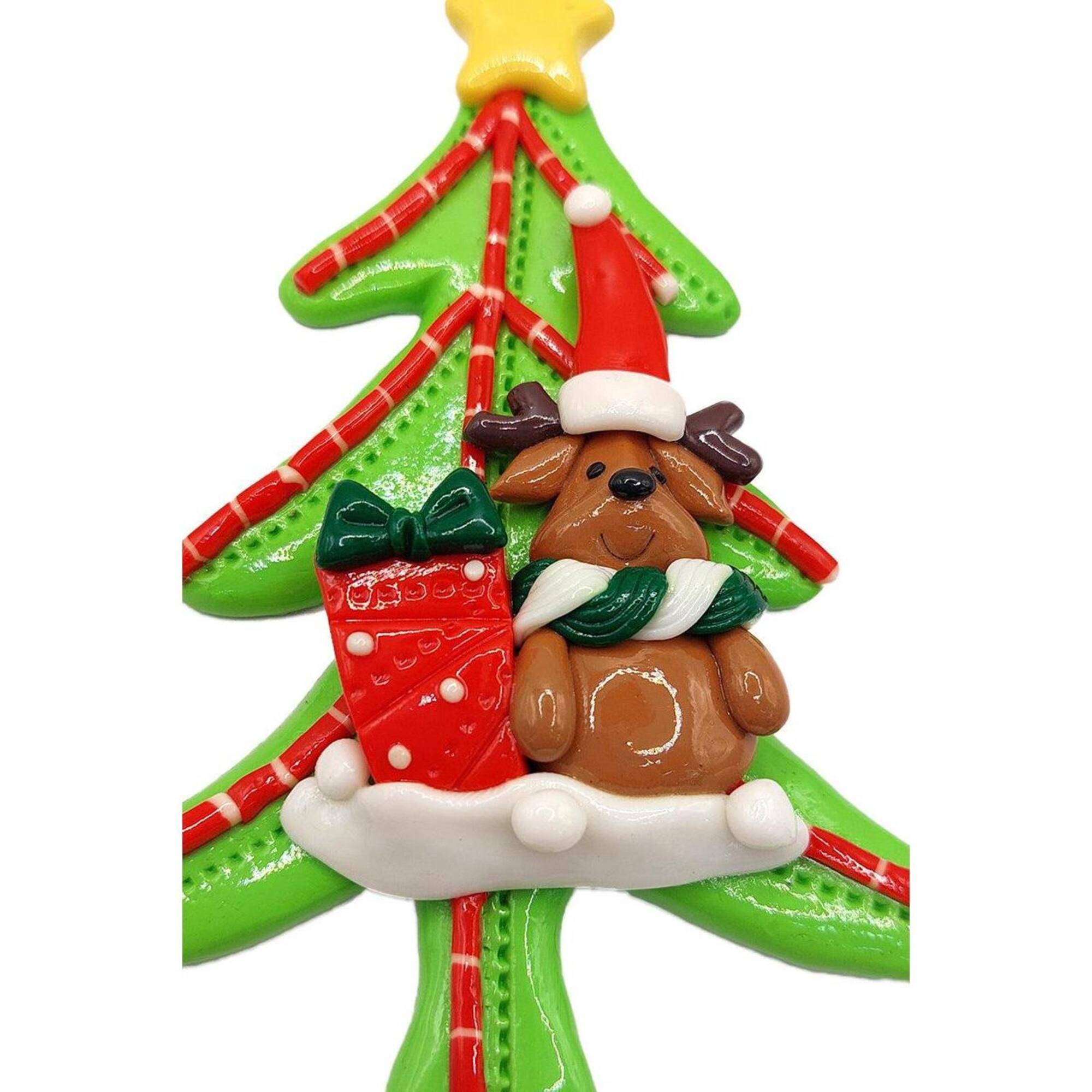 Wizardi 4.75" Glossy Gingerbread Tree with Reindeer Christmas Ornament